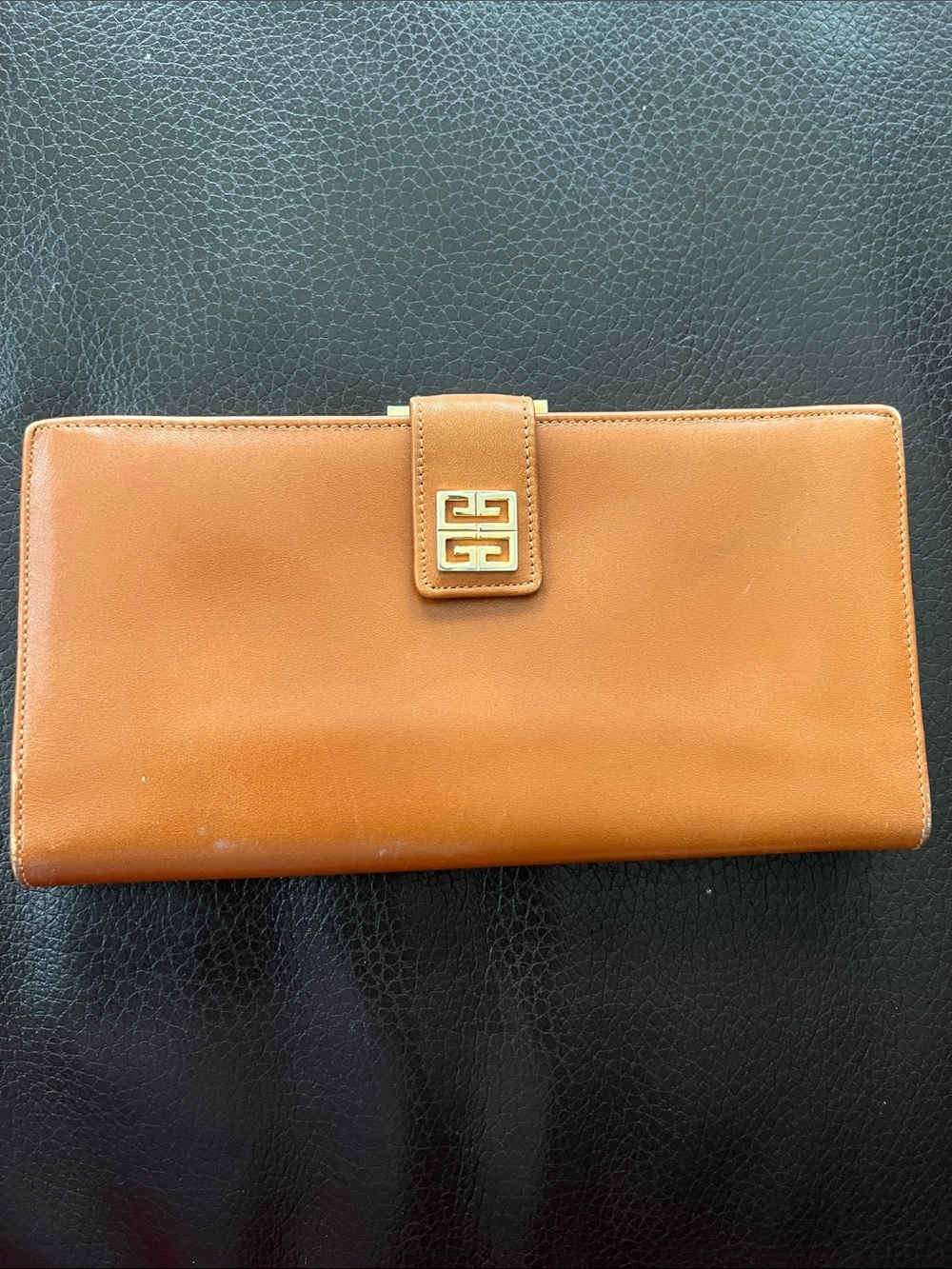 Givenchy Caramel Leather Long Wallet with Gold Emblem